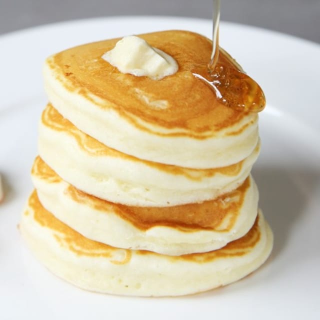 Kid's Three Mini Pancakes with Two Bacon Slices Breakfast.
